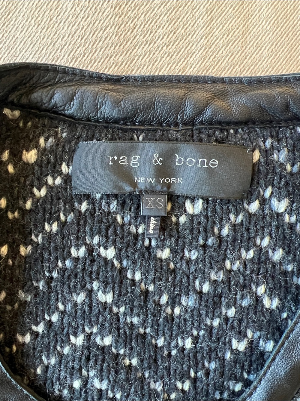 rag & bone Samantha Knit Tweed Charcoal Wool Lamb Leather Trim Jacket - Picture 4 of 12